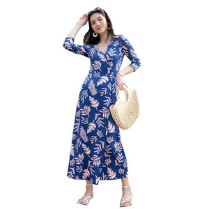 High Quality New Fashion Floral Beach Wear Maxi  Wrap Long Beach Dress Woman Elegant Robe-De-Plage-Gross