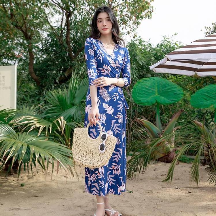 High Quality New Fashion Floral Beach Wear Maxi  Wrap Long Beach Dress Woman Elegant Robe-De-Plage-Gross