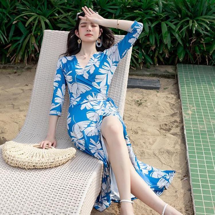 Wholesale Floral Maxi Dresses Beach Dress Lady Elegant Long Wrap Beach Cover Up Dress Femme Robe Plage Pas Cher