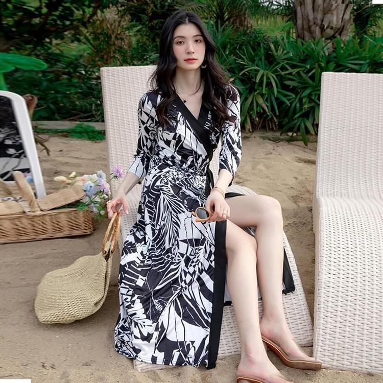 Women Elegant Beach Wears Summer Sun Dresses Black Maxi Plus Size Beach Wrap Dress Longue Robe De Plage Sexy