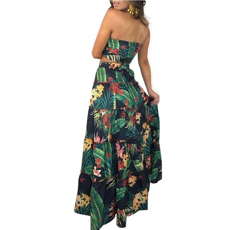 Top Rated High Sexy Ladies Floral Print Beach Dress 2Pc Designer Robes Bohemes De Plage For Women