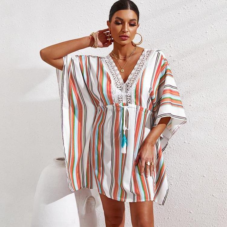 Wholesale Summer Dresses Sexy V-Neck Beach Wear Women One Size Backless Poncho Beach Dress Robe Pour La Plage