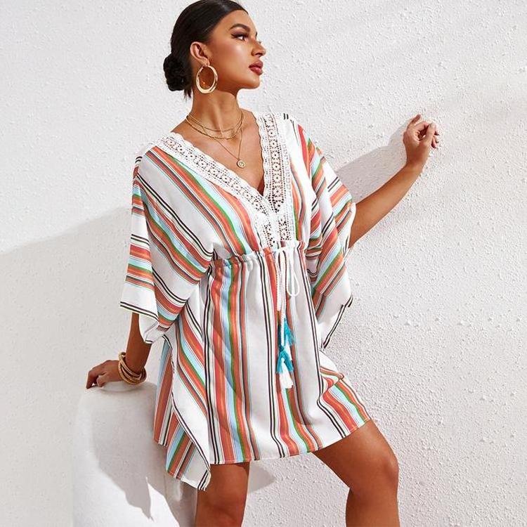 Wholesale Summer Dresses Sexy V-Neck Beach Wear Women One Size Backless Poncho Beach Dress Robe Pour La Plage