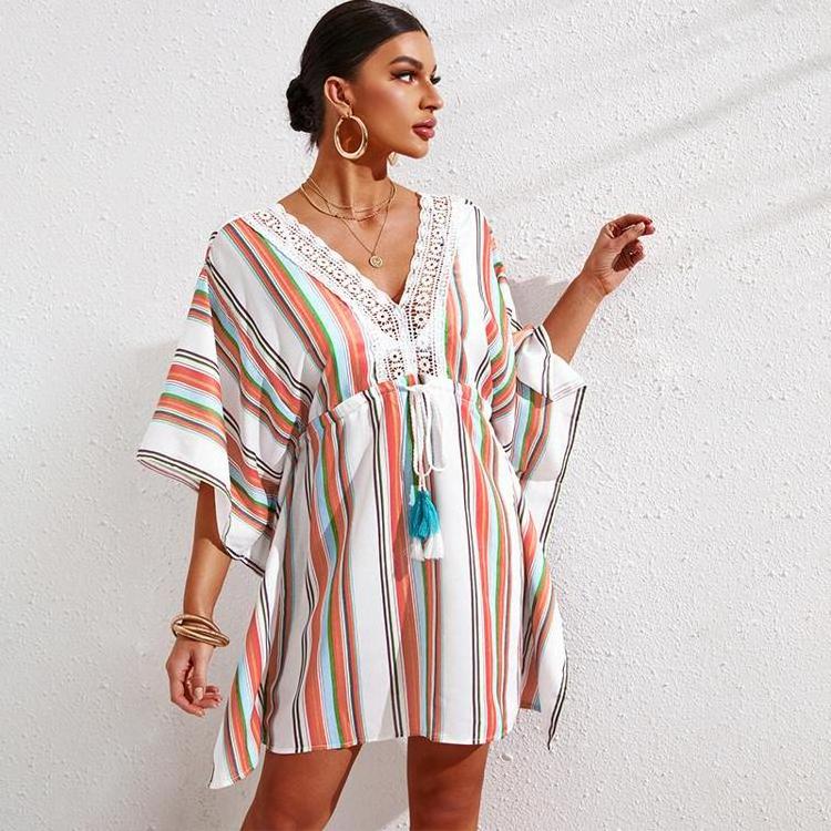 Wholesale Summer Dresses Sexy V-Neck Beach Wear Women One Size Backless Poncho Beach Dress Robe Pour La Plage