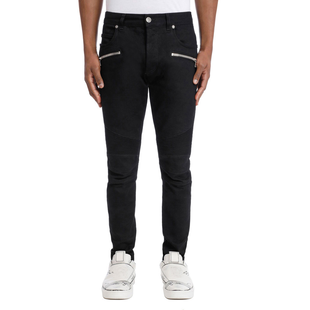 2022 New Men Jeans Ripped Stretch Skinny Denim Elastic Pants Solid Color Black Blue  Hip-Hop Style Slim Fit Zip Trousers