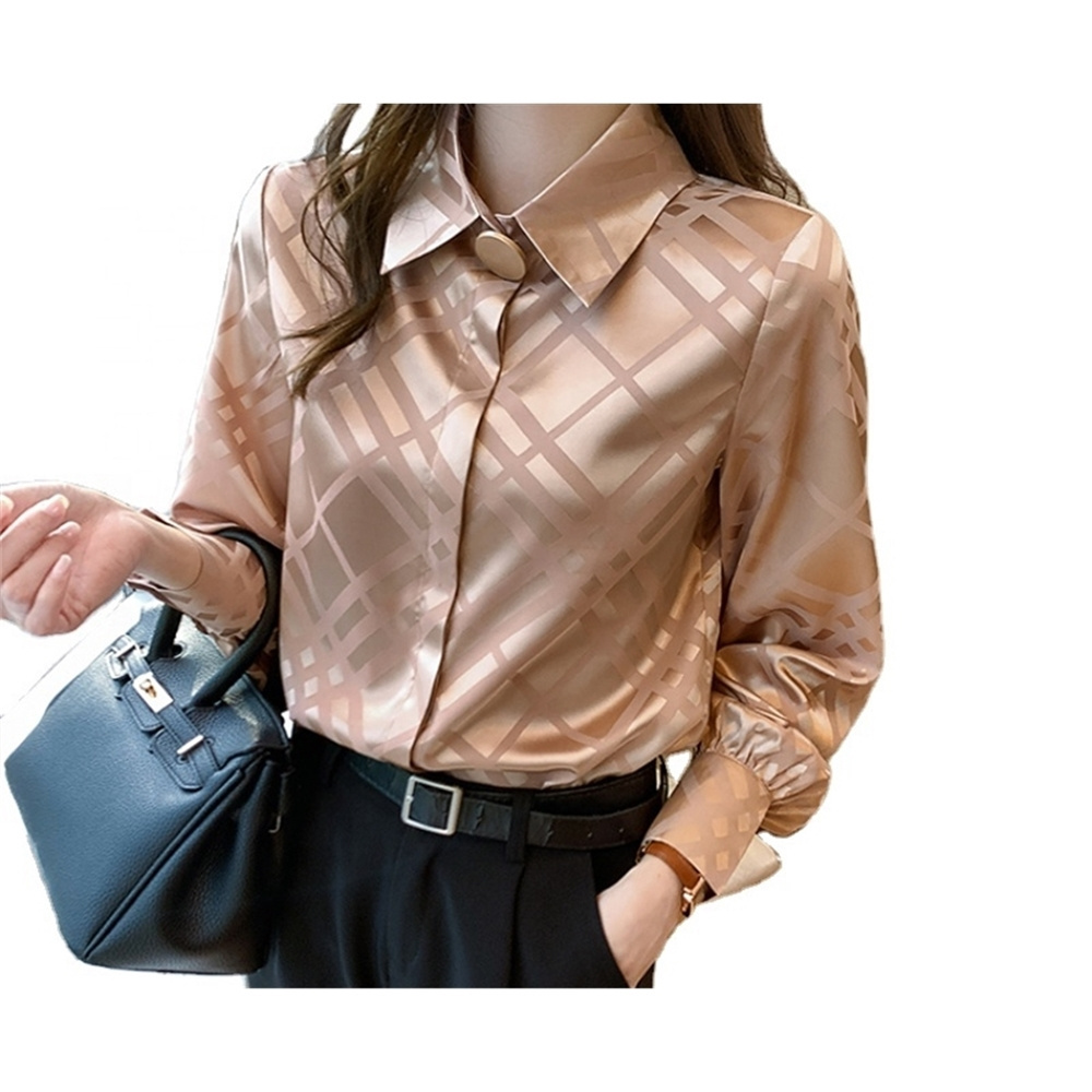 Elegant Women Satin Blouses Shirts Designer Ladies Chiffon Shirts New Female Tops Fashion Office Lady Work Wear Clothes 8382