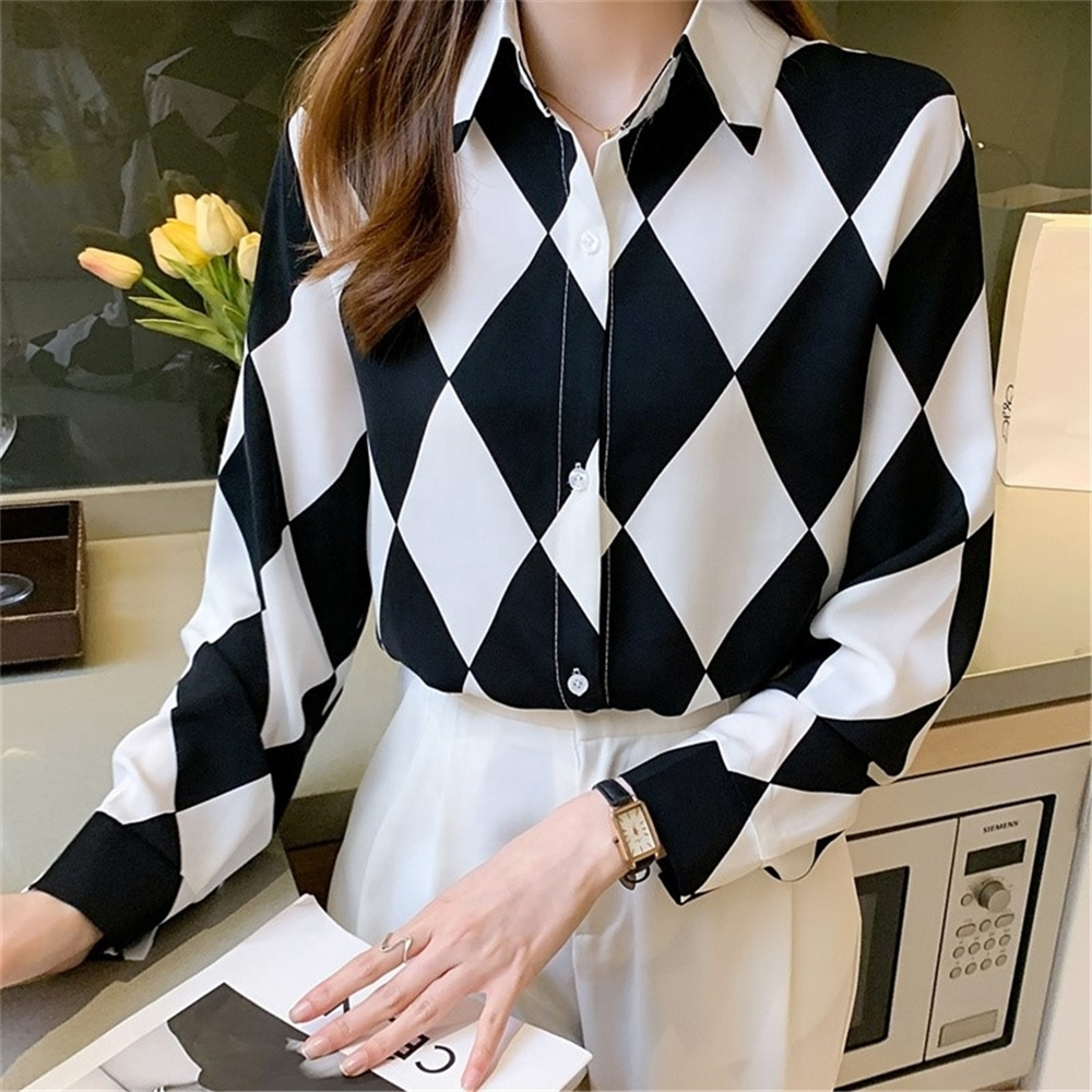 Office Elegant Shirt Blouse Woman Summer Autumn Fashion Button Long Sleeve Shirts For Women 2022 White Casual Print Tops Femme