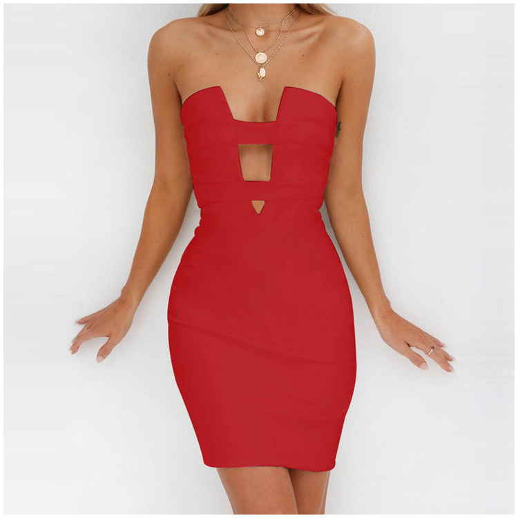 Black Red Vestito Donna Abiti Da Sera Party Sexy Mini Boob Bandage Tube Dress For Women