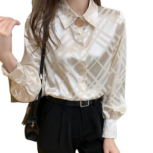 Elegant Women Satin Blouses Shirts Designer Ladies Chiffon Shirts New Female Tops Fashion Office Lady Work Wear Clothes