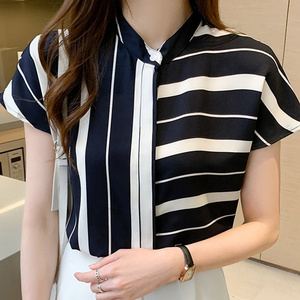 Blouses Shirts Short Sleeve Summer Striped Chiffon Blouse Women Shirt Tops Ladies