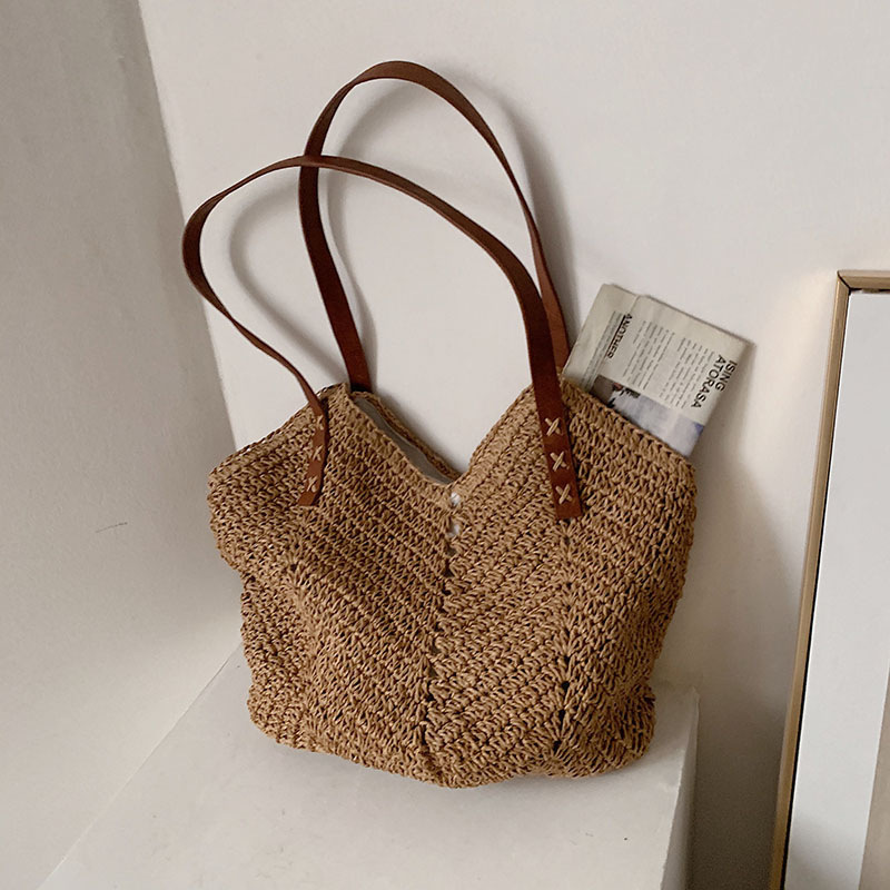 Casual Large Capacity Straw Tote Bag Hollow Woven Ladies Shoulder Bag Summer Beach Ladies Large Tote Shopping Travel Bag