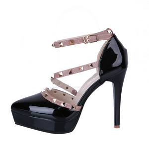 Waterproof Sapatos De Salto Alto Cross Ankle Strap Stripper Lady Heels Leather Platform