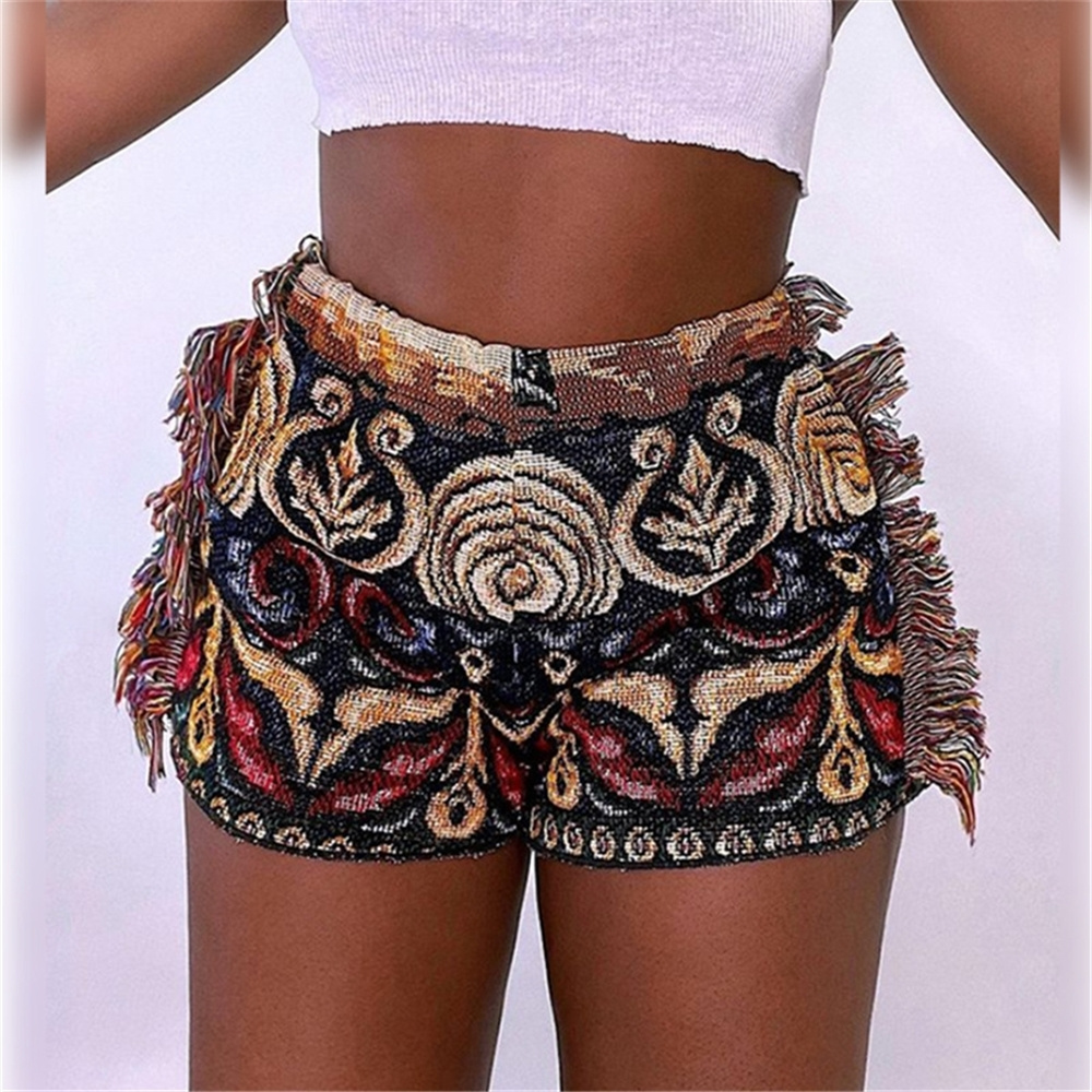 2022 New Arrival Womens Fashionable Casual Pattern Printing Shorts With Tassel Fringe Short Pants Shorts For Women