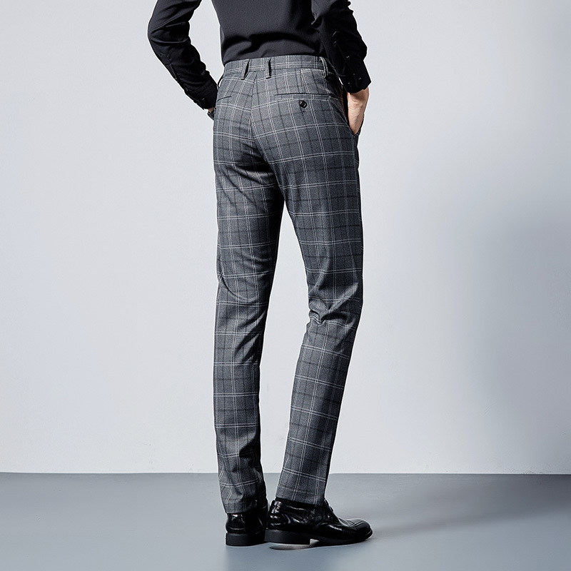 Men's Plaid Check Casual Pants Slim Fit Business Pants For Men