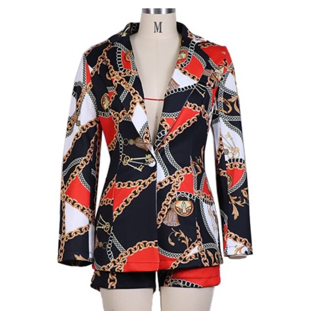 Elegant Blazer Tops And Shorts Suit Matching Two 2 Piece Set Office Lady INS Leopard Chian Tie Dye Outfits Western Dress