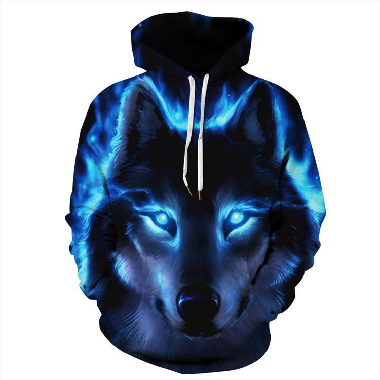 Custom Couple Polyester Sweatshirt 3D Animal Print Unisex Sweat A Capuch Pour Homm All Over Sublimated Wolf Hoodie