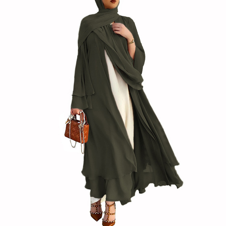 Southeast Asian Muslim Elegant Cardigan Abaya Pour Femmes Middle East Casual dresses Chiffon Abaya Dubai Black For Women