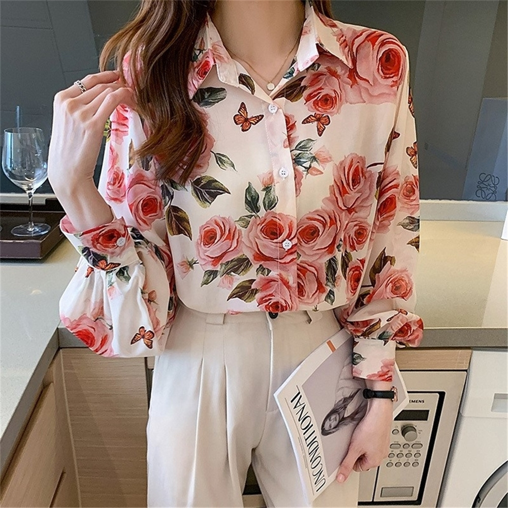 Fashion Floral Print Ladies Shirts Women's Blouses 2022 Spring Autumn Long Sleeve Shirts Tops Korean Style Blusas Mujer