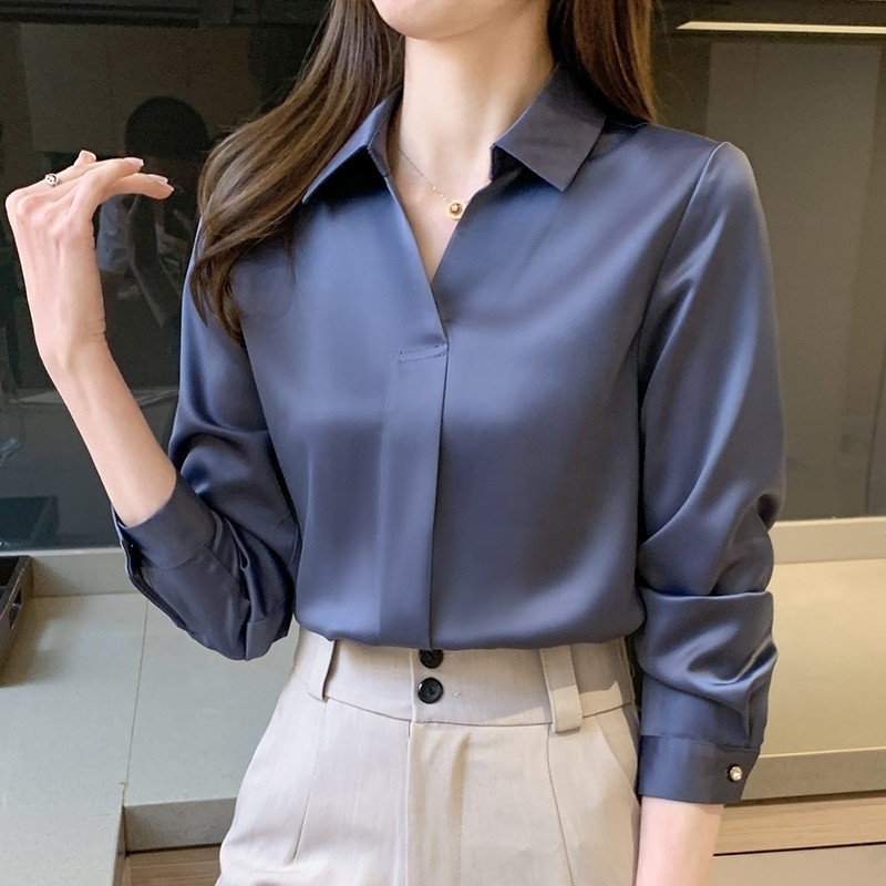 Spring Autumn Solid Long Sleeve Chiffon Blouse Shirt Turn Down Collar Office Blouse White Women Tops Blusa 1130#