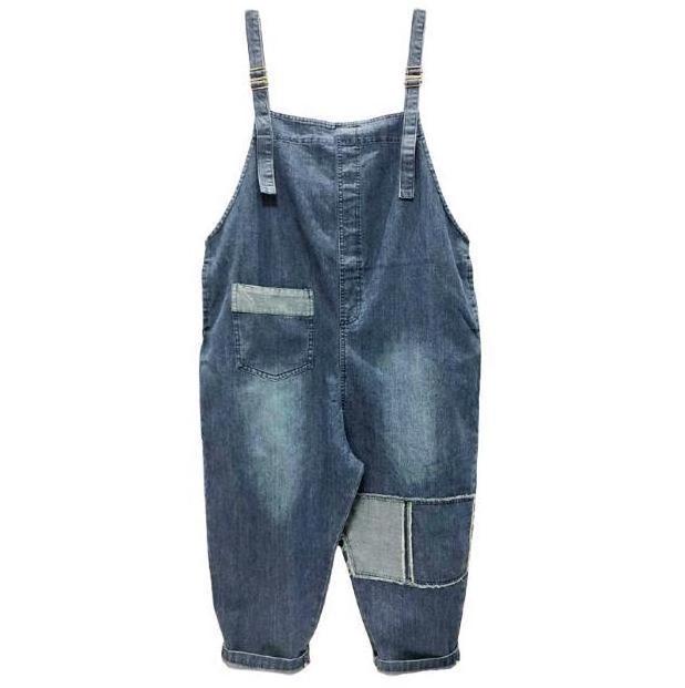 Spring Vintage New Casual Cargo Denim Washed Jeans Pants Suspenders Jumper Loose Pocket Trousers Womens Lady Overalls Pants