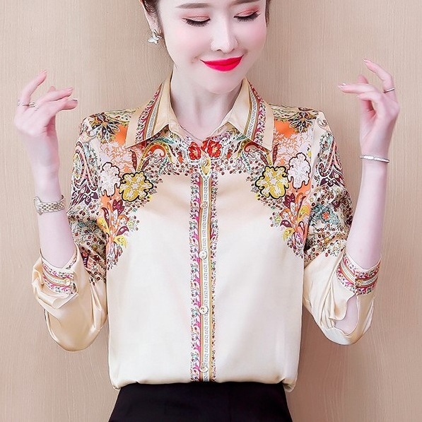 Fashion Flower Print Ladies Chiffon Shirts Women's Office Blouses 2022 Spring Autumn Long Sleeve Casual Shirts Tops Blusas Mujer