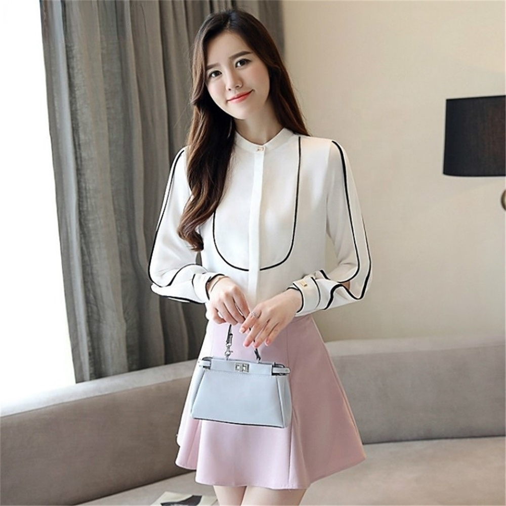 Long Sleeve OL Office Summer Women Blouse For Women Blusas Womens Tops And Blouses Chiffon Shirts White Ladie's Tops 9301#