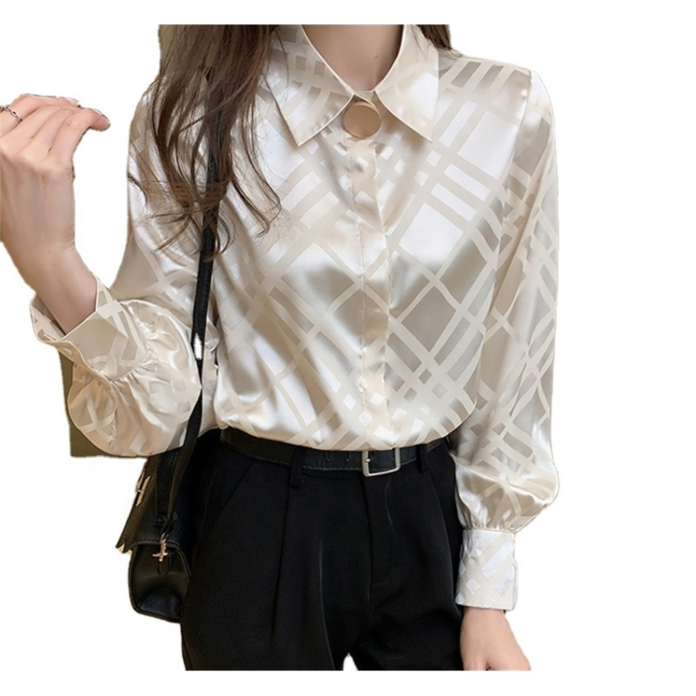 Elegant Women Satin Blouses Shirts Designer Ladies Chiffon Shirts New Female Tops Fashion Office Lady Work Wear Clothes 8382