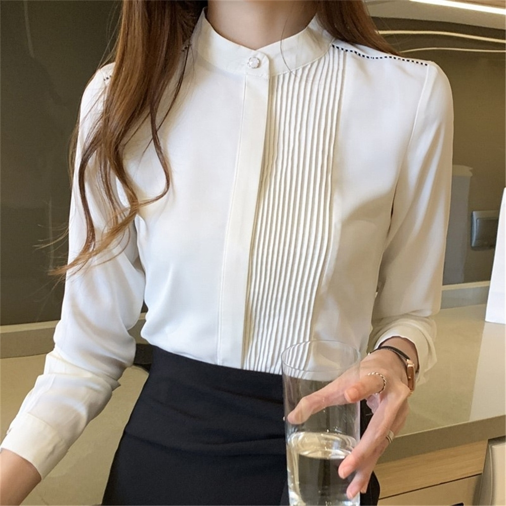 Wholesale  Long Sleeve Chiffon Blouse Shirt Tops 2021 Stand Collar Office Women Blouses Blusa