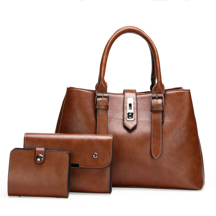 3 Pcs Set 2021 Fall Style Pu Leather Handbag Borsa Da Donna Di Lusso Handbag Designer Handbags Pu Oil Leather Bag