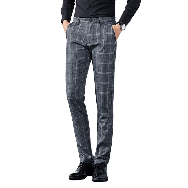 Men's Plaid Check Casual Pants Slim Fit Business Pants For Men