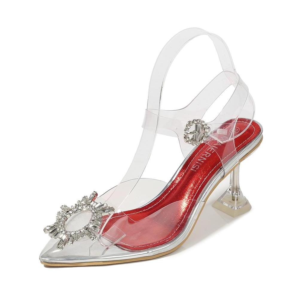 Girls Perspex Pumps PVC Transparents Clear Sex Wedge Chunky High Heels Women Sandals