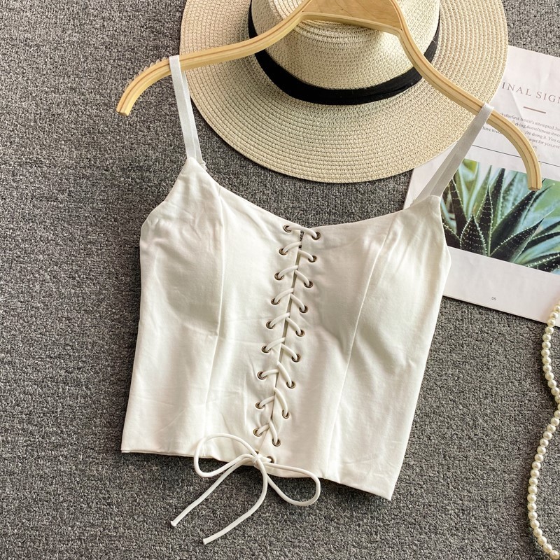 2023 2024 Summer New Korean Version Of The Retro Floral Camisole Women's Outerwear Chic Sleeveless Short Top Lace-Up Vest