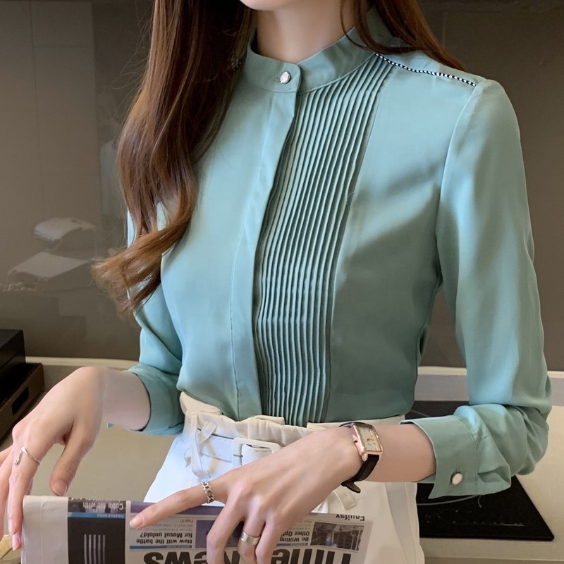 Wholesale  Long Sleeve Chiffon Blouse Shirt Tops 2023 2024  Stand Collar Office Women Blouses Blusa