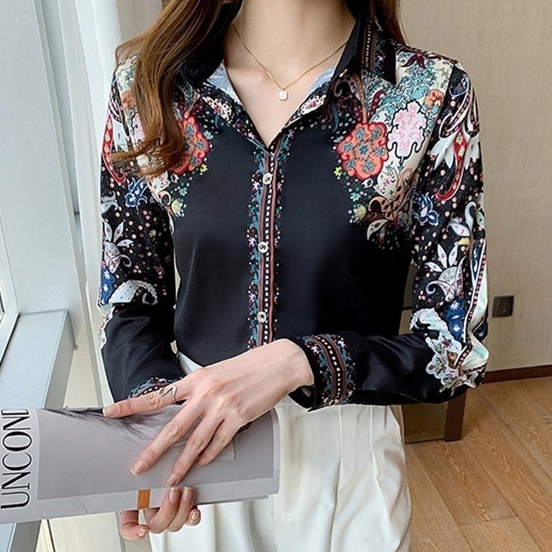 Fashion Flower Print Ladies Chiffon Shirts Women's Office Blouses 2022 Spring Autumn Long Sleeve Casual Shirts Tops Blusas Mujer