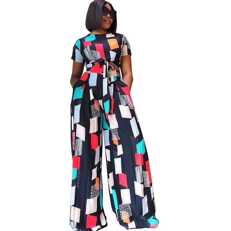 Nigerian Style women's blouses & shirts summer two piece skirt set floral casual clothing