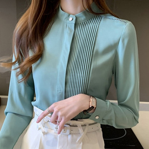 Wholesale  Long Sleeve Chiffon Blouse Shirt Tops 2023 2024  Stand Collar Office Women Blouses Blusa