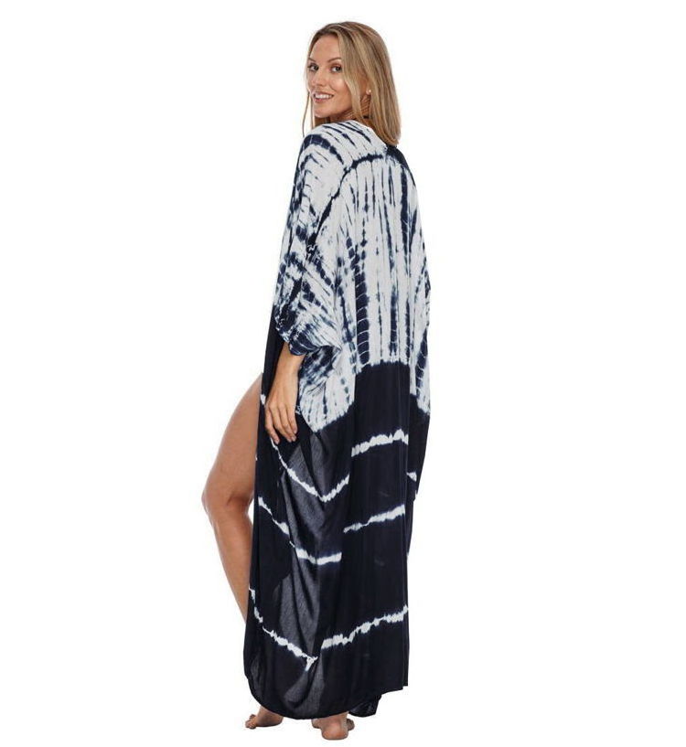 Kimono Beach 2022 Rayon Women Summer Tunics Robe de Plage Tie Dye Stripe Open Cardigan Beach Kimono for Bikini Cover