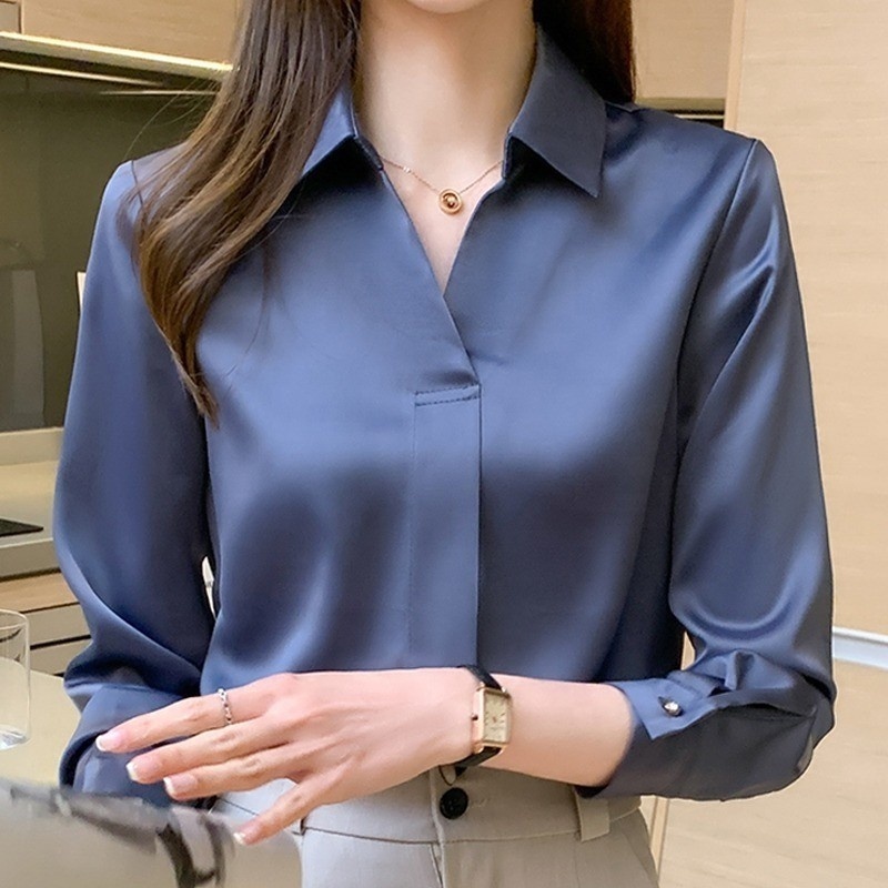 Spring Autumn Solid Long Sleeve Chiffon Blouse Shirt Turn Down Collar Office Blouse White Women Tops Blusa 1130#