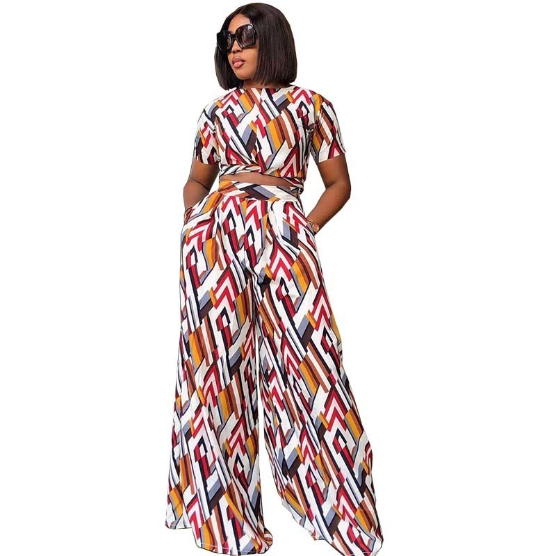 Nigerian Style women's blouses & shirts summer two piece skirt set floral casual clothing