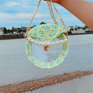 2022 Round French Woven Straw Bag Sac Paille Tas Jerami Fashion Girl Transparent Chain Pearl Buckle Pvc Straw Bag