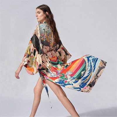 Kimono Beach Cover Up Floral Civer Luxury Summer Womens Long Open  Cardigan Kaftan Kimono Beach Cover Up Dress For Bikini Set