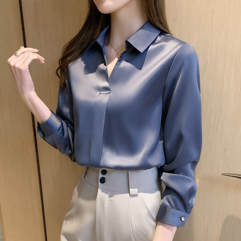 Spring Autumn Solid Long Sleeve Chiffon Blouse Shirt Turn Down Collar Office Blouse White Women Tops Blusa 1130#