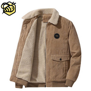 2022 Warm Winter Heavy Sherpa Fleece Jackets Mens Manteau Casacas Polares Flap Pocket Cotton Thermal Corduroy Flannel Jacket Men