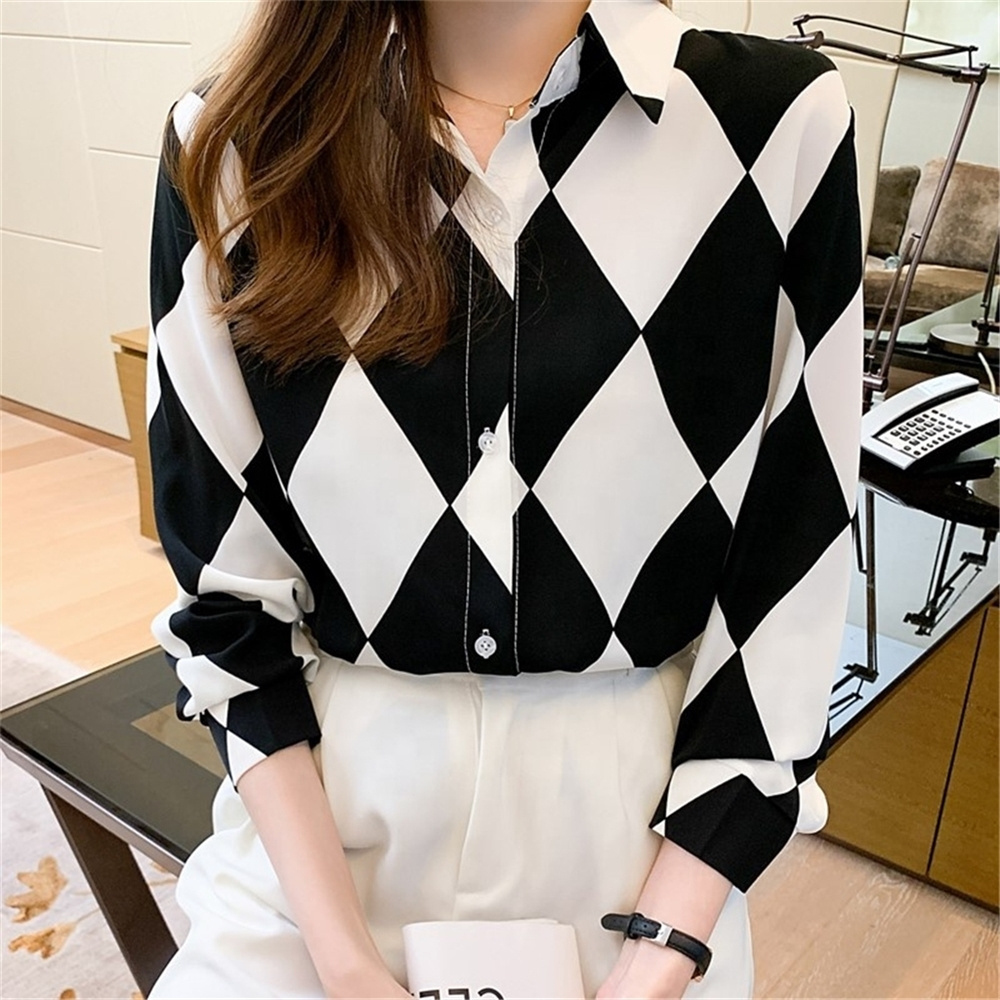 Office Elegant Shirt Blouse Woman Summer Autumn Fashion Button Long Sleeve Shirts For Women 2022 White Casual Print Tops Femme