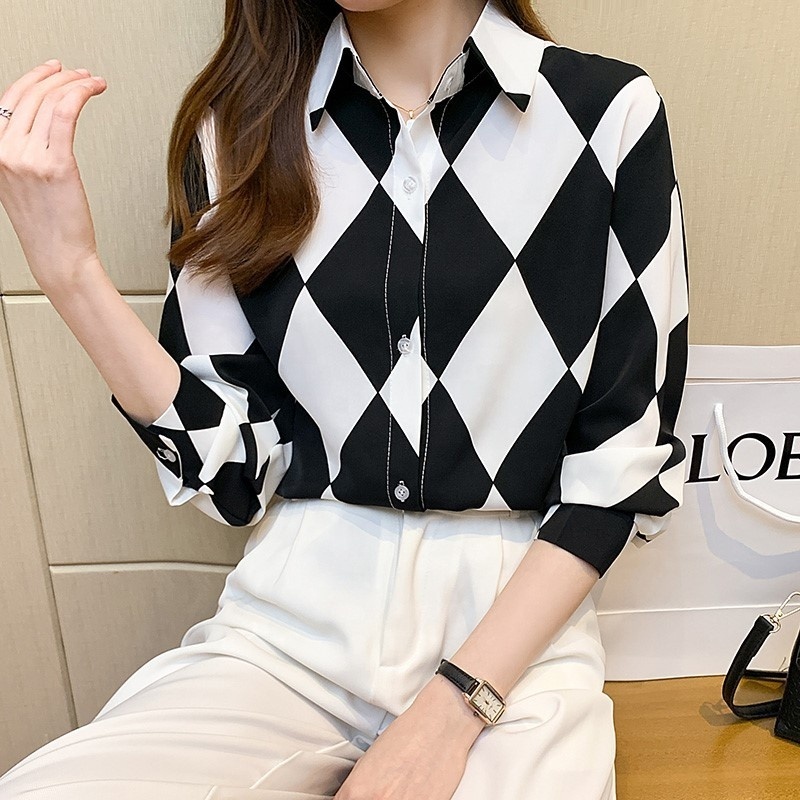 Office Elegant Shirt Blouse Woman Summer Autumn Fashion Button Long Sleeve Shirts For Women 2024 White Casual Print Tops Femme