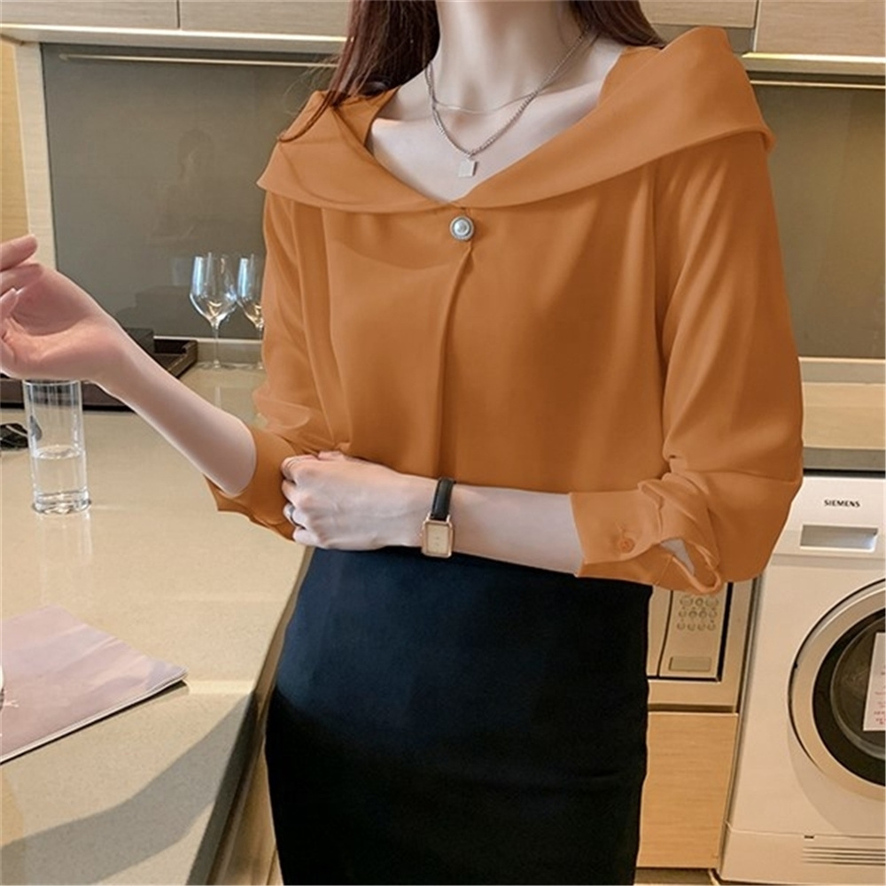 Autumn Women V-Neck Long Sleeve White Chiffon Blouse Tops Women Blusas Mujer De Moda 2022 Blouses Femme Shirts D620