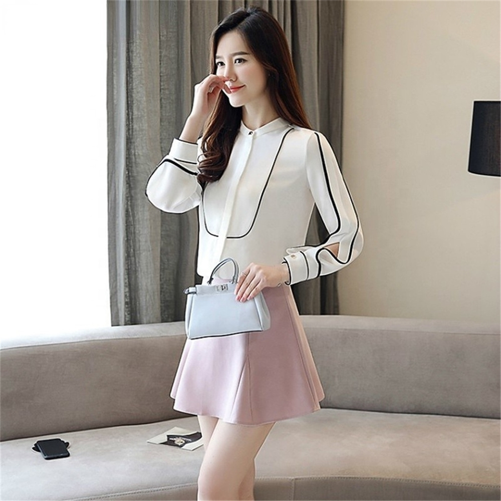 Long Sleeve OL Office Summer Women Blouse For Women Blusas Womens Tops And Blouses Chiffon Shirts White Ladie's Tops 9301#