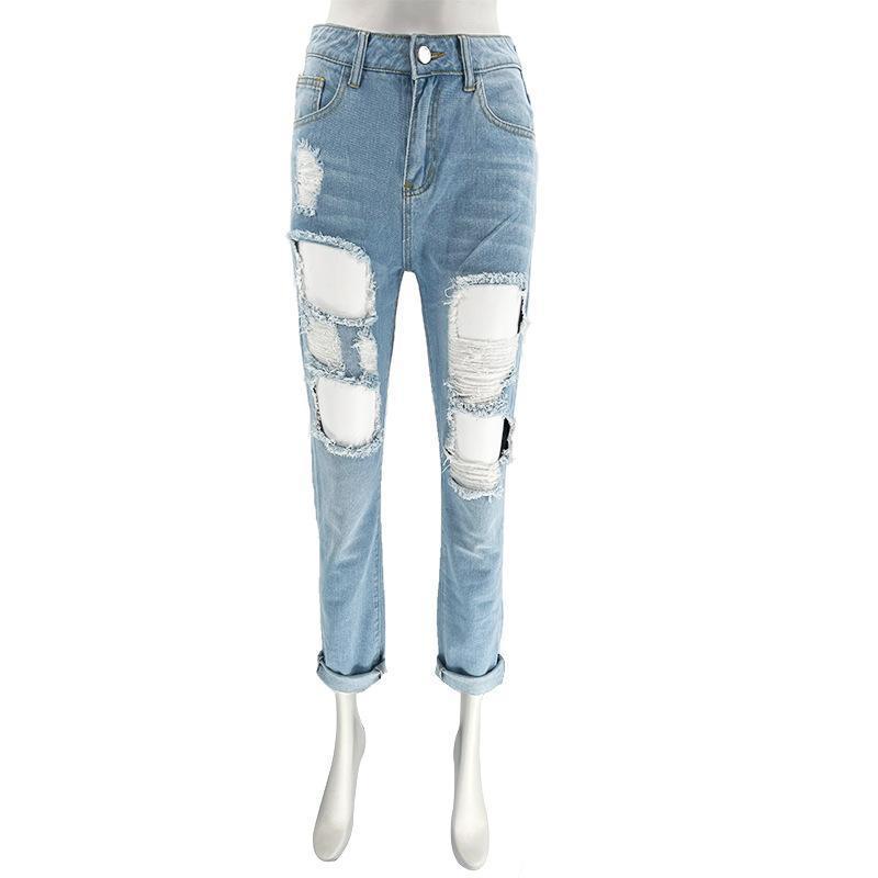 2022 New Female High Waist Boyfriend Pants Toptan Orjinal Marka Kot Pantolonlar Blue Wide Leg Straight Women Baggy Ripped Jeans