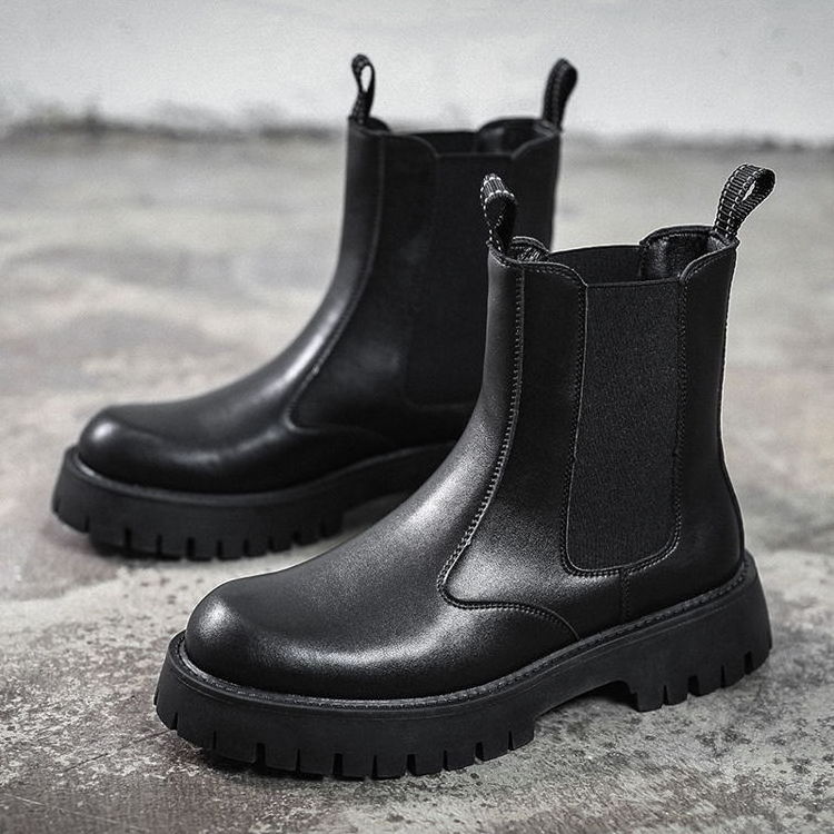 Men Leather Chelsea Boots Wholesale Popular Men Winter Plush Lining Genuine Leather Thermal Casual Mid Tube Ankle Chelsea Boots