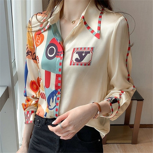 Fashion Letter Printed OL Shirts Women's Blouses 2022 Summer Spring Casual Loose Long Sleeve Tops Blusas Mujer